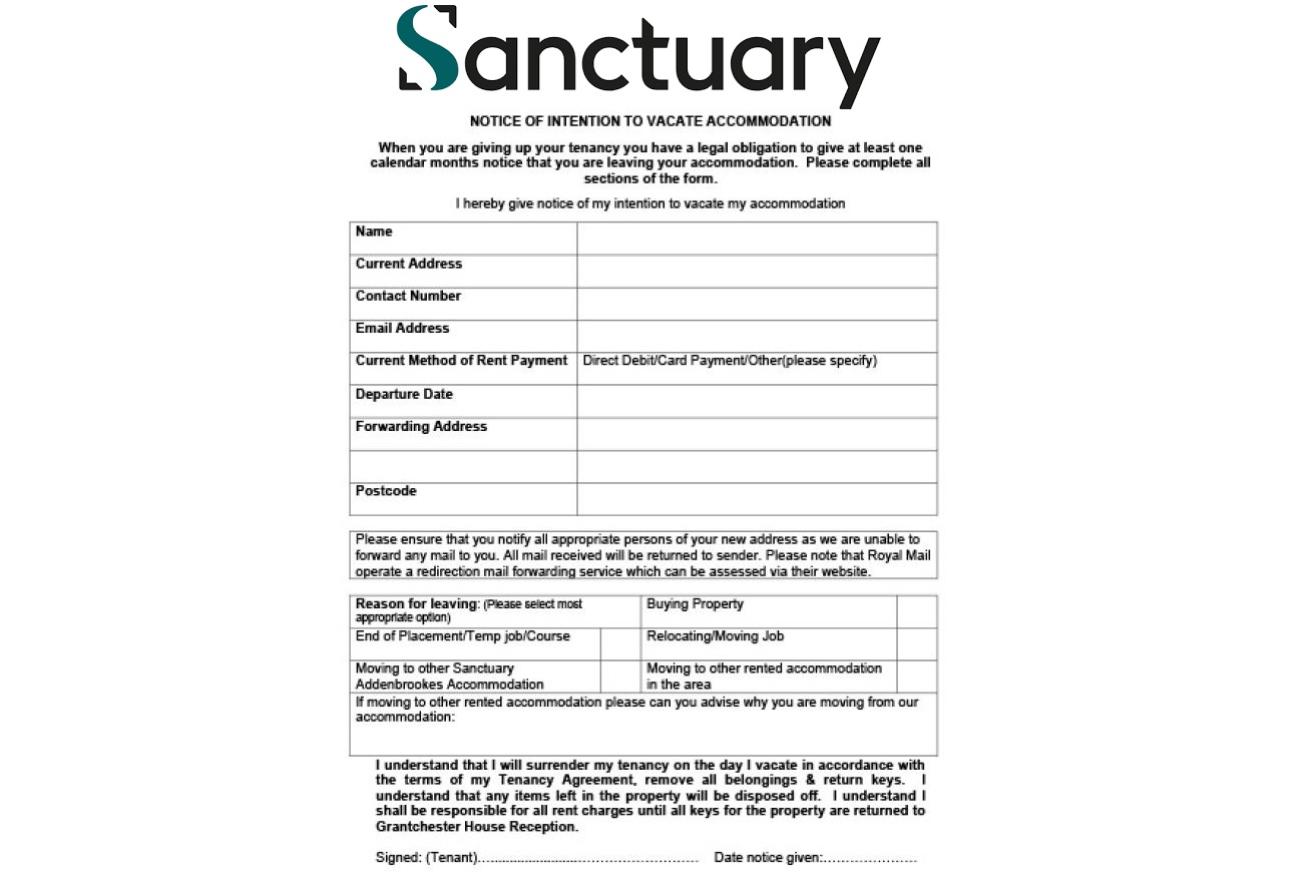 A thumbnail of the intention to vacate form